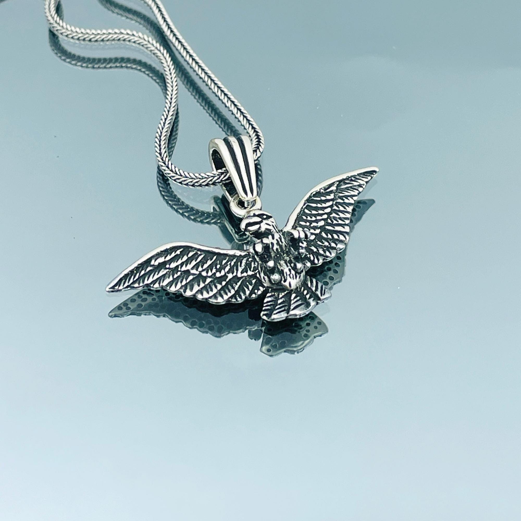 Sterling Silver Eagle Pendant Necklace: Handmade 925 Foxtail Chain
