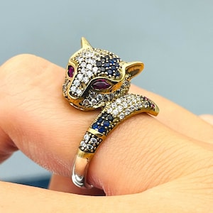 Tiger Womens Ring, Leopar Design Stone Handmade Ladies Ring, 925k Sterling Silver, Animal Silver Ring, Womens Silver Jewelry, Gift For Her