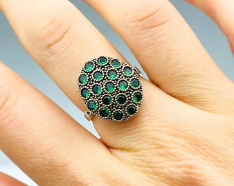 Handmade 925 Sterling Silver Green Emerald Stone Ring: Turkish Cocktail Ring