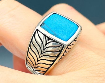 ターコイズリング メンズ、天然ハンドメイドシルバーリング、オスマン