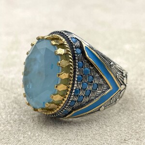 Blue Tourmaline Stone Silver Ring: Handmade Ottoman Style