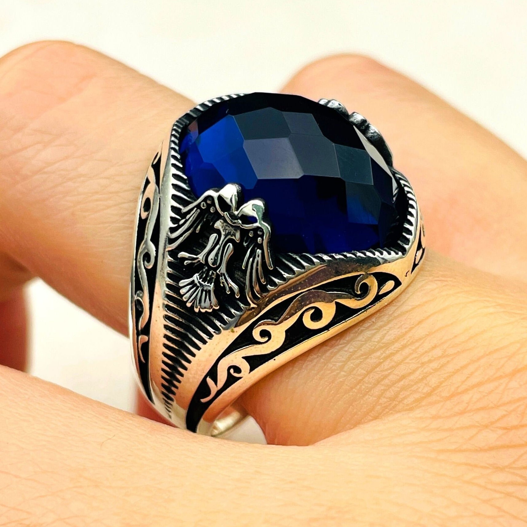 Blue sapphire stone cheap ring for men