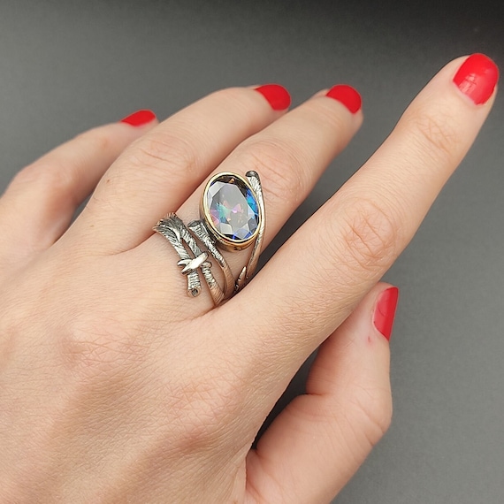 Bague en Argent Sterling 925 pour Femmes Claddagh Irlandais Amitié Amour Mystique Arc-en-Ciel Topaze Simulée Cœur Zircon Cubique 5