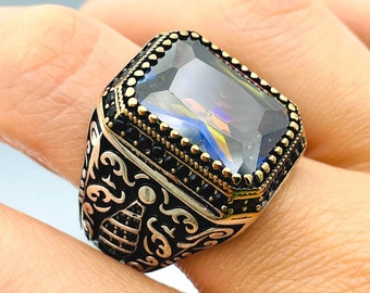 ミスティックトパーズ メンズリング：トルコ製ハンドメイド 925K