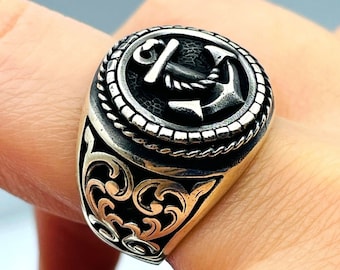Sterling Silver Anchor Ring: Turkish Handmade Sailor Design