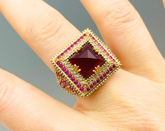 ハンドメイド925スターリングシルバーガーネットリング：オスマンデザインジュエリー