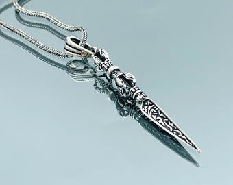 Silver Spear Necklace, Engraved Design Spear Pendant, 925 Sterling Silver, Handmade Pendant, Gift Him, Gift Her, Gift Birthday, Gift Husband