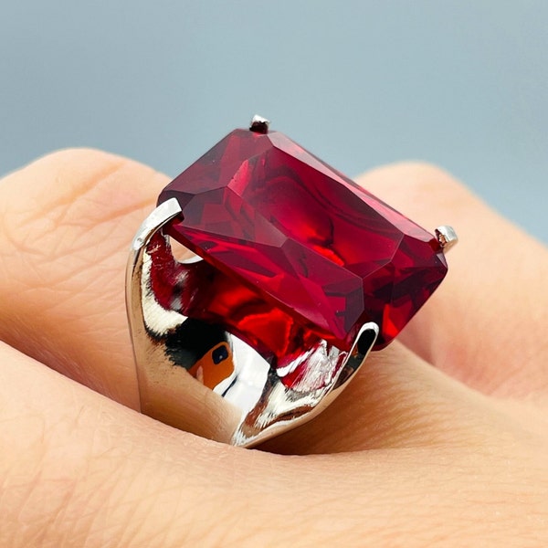 Bague femme rubis rouge grosse pierre, bague pour femme faite main, bague authentique en argent sterling 925 k, bague pierre rouge, bijoux pour femme, cadeau pour elle