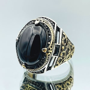 Natural Onyx Stone Ring, Turkısh Handmade Onyx Ring, Black Onyx Stone Ring, Ottoman Style Ring, 925k Sterling Silver Ring, Gift For Him
