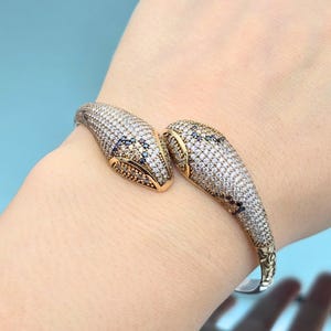Women Cuff Bracelet, Animal Women Snake Model Bracelet, 925 Sterling Silver, Zircon Stone Multi Stone, Gift Her, Gift Mom, Gift Wife Jewelry