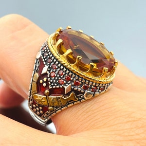 Handmade Men’s Sterling Silver Ring with Large Sultanite Stone – Vintage Ottoman Style Statement Jewelry