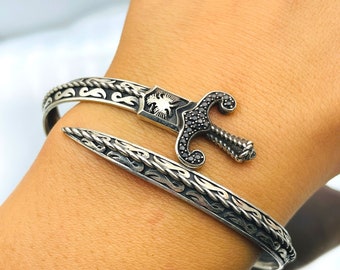 Handmade 925 Sterling Silver Sword Bracelet: Zulfiqar Style Cuff