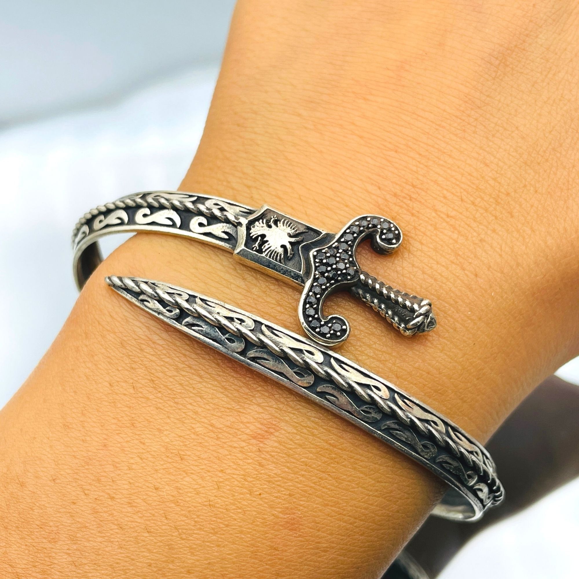 Handmade 925 Sterling Silver Sword Bracelet: Zulfiqar Style Cuff