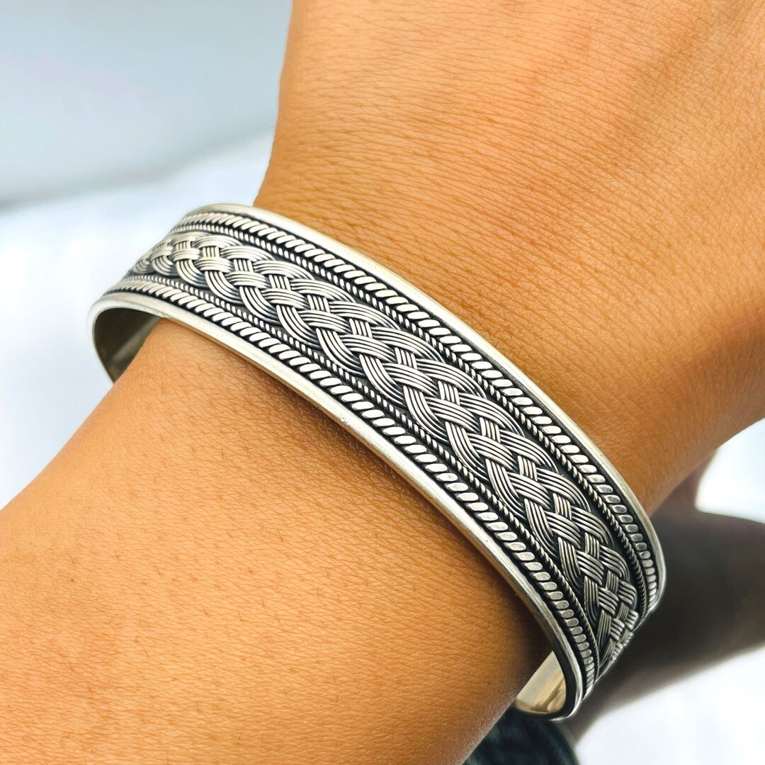 Bracelet En Argent 925 Tressé - Homme/Femme - Style Biker/gothique - Neuf Sans Emballage