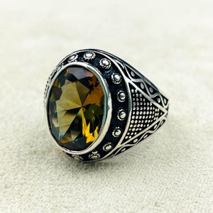 Mens Alexandrite Stone Silver Ring, Sultanite Stone Silver Ring, 925 Sterling Silver Ring, Turkish Handmade Silver, Gift Him, Ottoman Ring