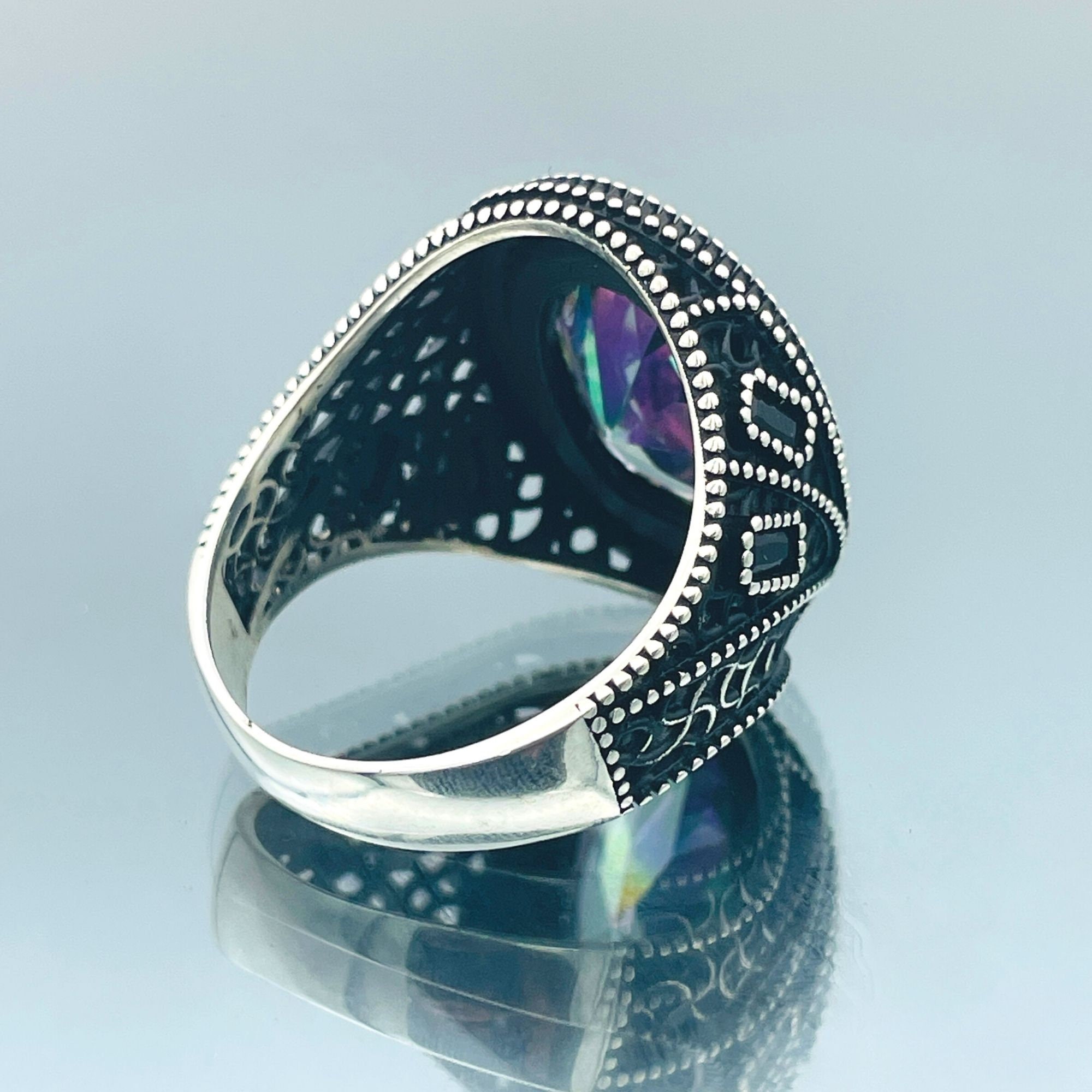 Anello In Argento Sterling Con Topazio Mistico - Pietra Preziosa Ovale - Foto 8