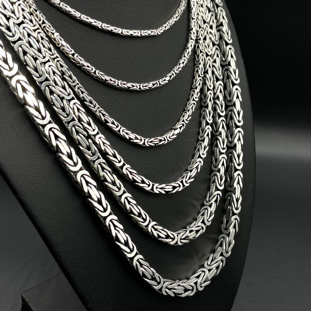 Byzantine King Chain, Square King Chain, Europe Bali Chain, Men Silver ...