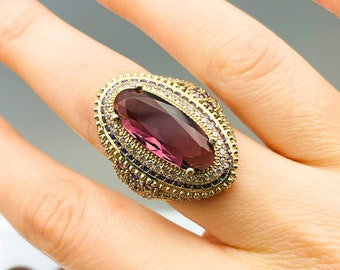Women Amethyst Sterling Silver Ring: Turkish Handmade 925 Jewelry
