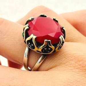 Red Garnet Stone Ring, Handmade 925 Sterling Silver, Women's Oval Design
