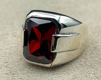 Bague homme rubis rouge : argent sterling 925 fait main style ottoman