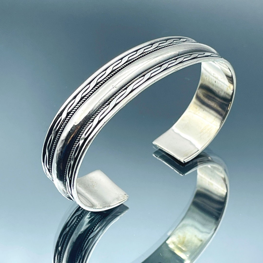 Mens Silver Cuff Bracelet Adjustable Silver Bracelet Etsy
