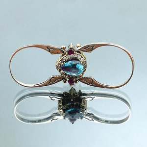 Zwei in einem One Ring, Wendbarer Ring Ottoman Style Drop Cut Blau Aquamarin und Rot Rubin 2 Band Ring