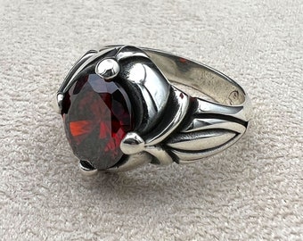 Ruby Red Stone Men's Ring: Handmade 925 Sterling Silver Ottoman Style