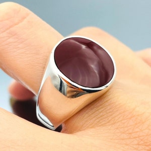 Herren Roter Achat Stein Silber Ring, jemenitischer Aqeeq Stein Ring, Geschenk für ihn, Geschenk Ehemann, Geschenk Geburtstag, Geschenk Männer Ring, 925 Karat massiver Silberring