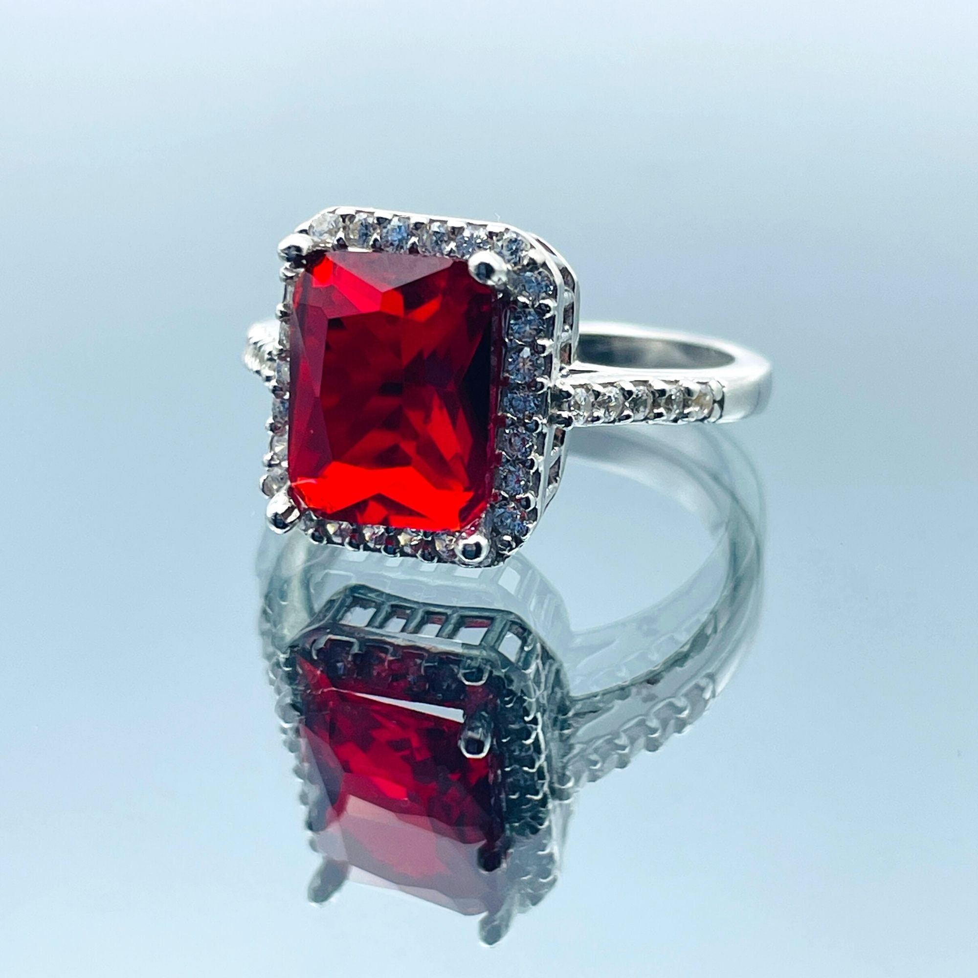 Red Ruby Squared Stone Womens Ring, Turkish Handmade Ladies Red Ruby Squared Stone Womens Ring, Turkish Handmade Ladies