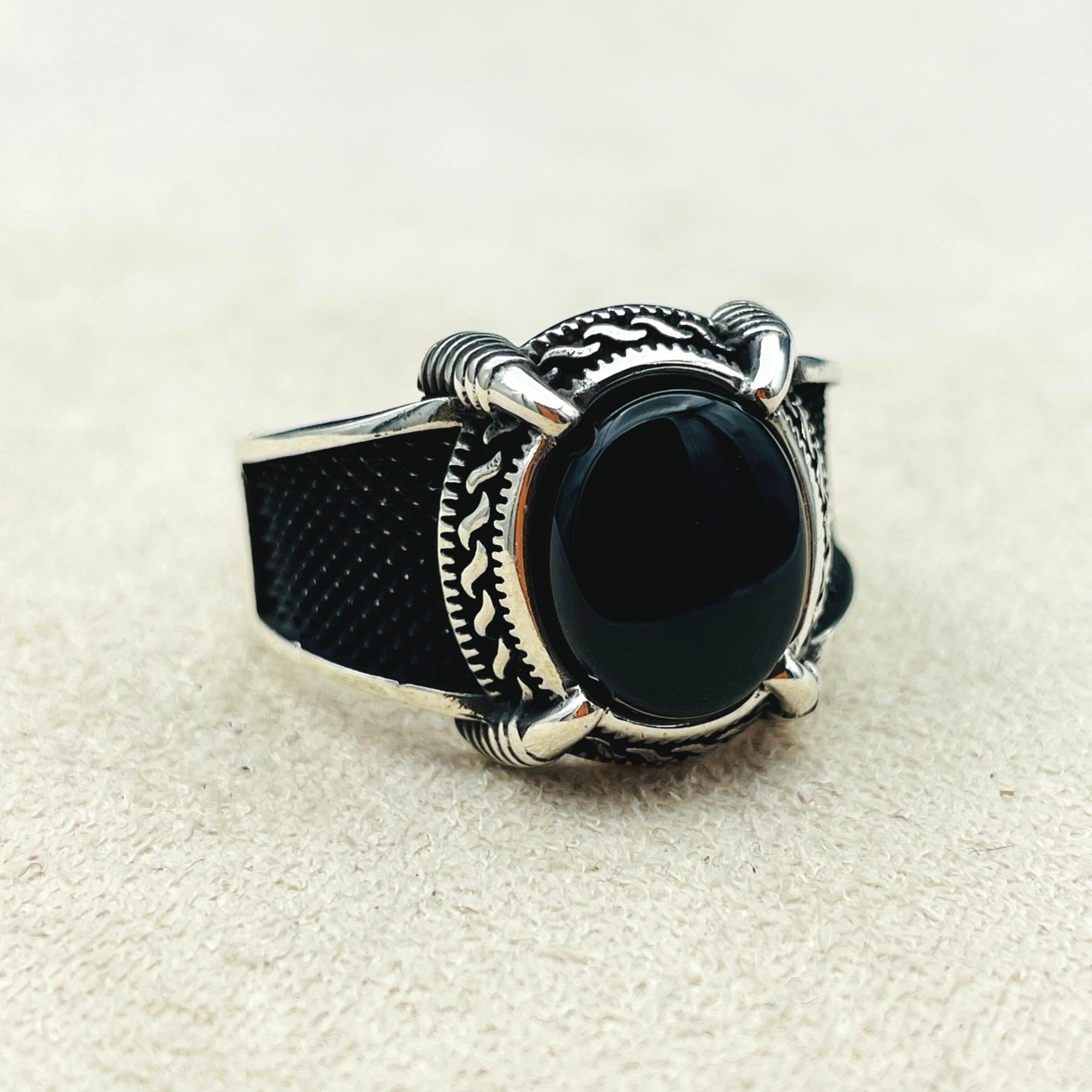 Men's Handmade Onyx Sterling Silver Ring: Turkish Design - Etsy