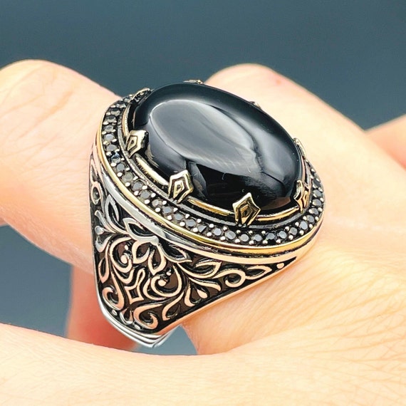 Handmade 925 Sterling Silver Ring: Oval Black Onyx Gemstone - Etsy