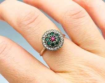 Handmade Green Emerald Stone Sterling Silver Ring: Turkish Ottoman Style