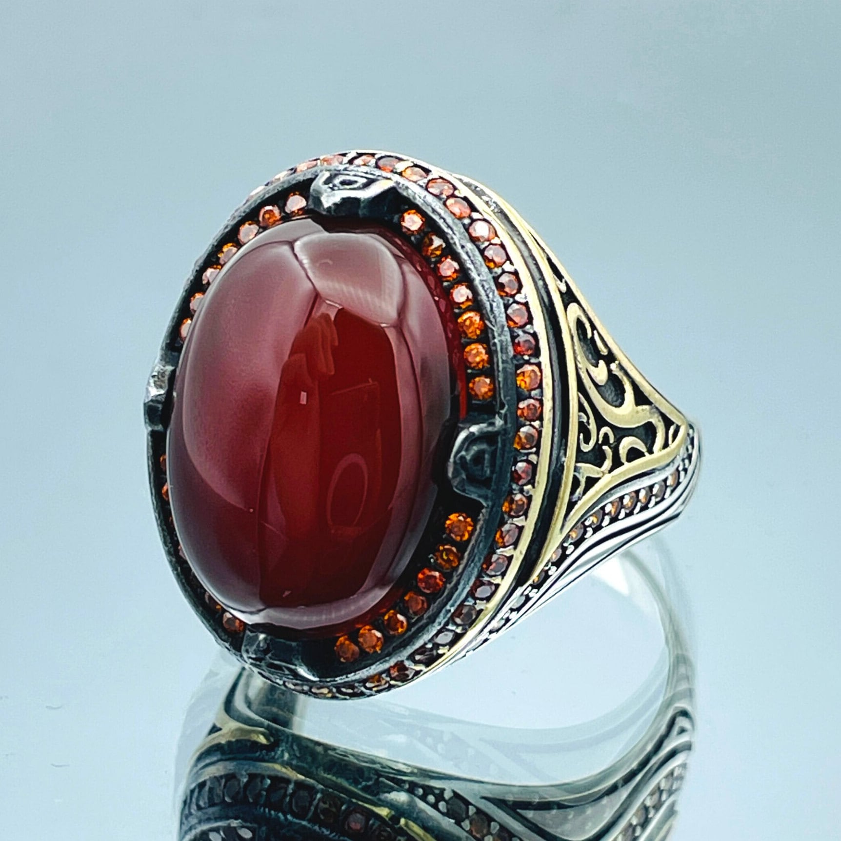 Uomini anello in argento Sterling 925 naturale agata pietra islamico onice pietr Uomini anello in argento Sterling 925 naturale agata pietra islamico onice pietr