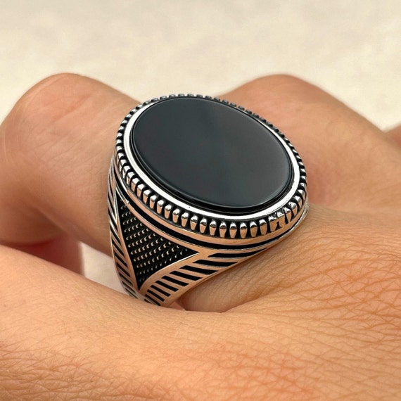 Men's Black Onyx 925 Sterling Silver Ring: Handmade Classic Style