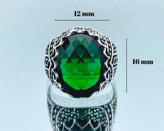 メンズエメラルドリング：ハンドメイド925スターリングシルバー