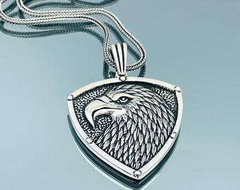 Sterling Silver Eagle Pendant Necklace: Animal Design Gift