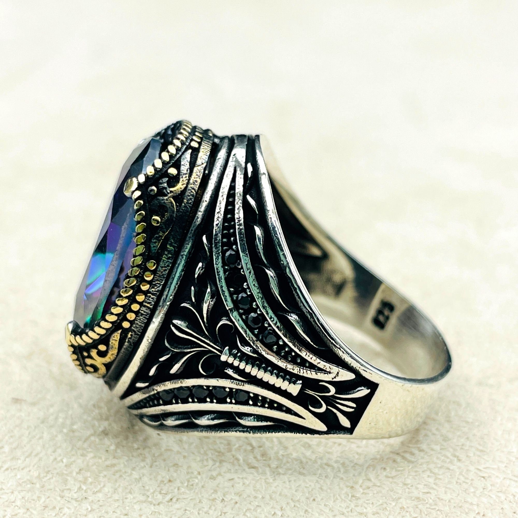メンズ ミスティックトパーズ 925 シルバーリング - ハンドメイド