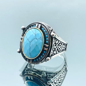 Natural Gemstone Silver Ring, Turquoise Stone Ring, Men 925 Sterling Silver Ring, Turkish Handmade Gemstone Ring, Gift For Men, Authentic