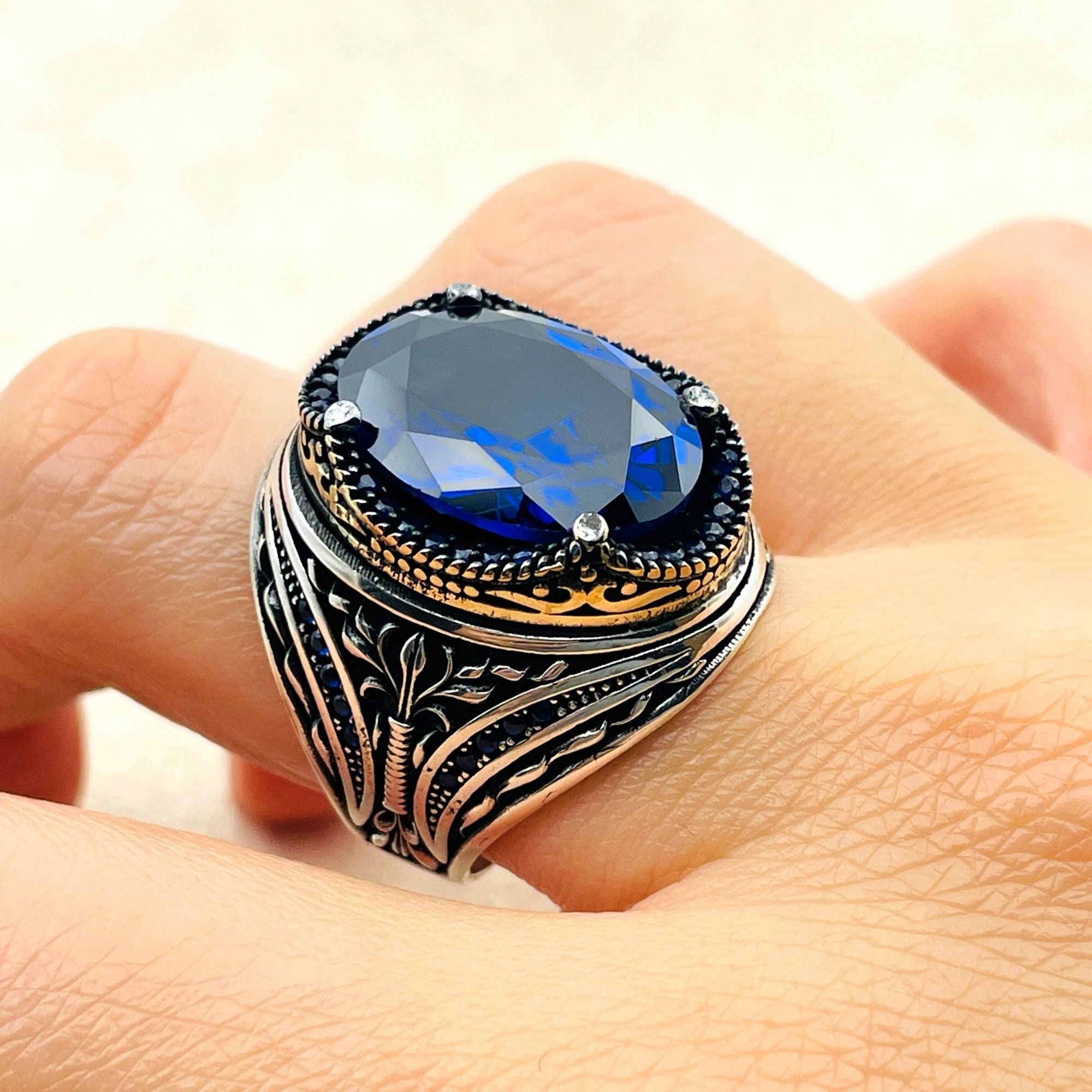 Amazon.com: Blue Sapphire Stone Ring 925 Sterling Silver Statement Ring For  Women Handmade Rings Gemstone Christmas Promise Ring Size US 8 Gift For Her  : Handmade Products
