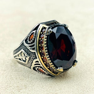 Red Ruby Stone Mens Ring Turkish Handmade Silver Ring 925 - Etsy