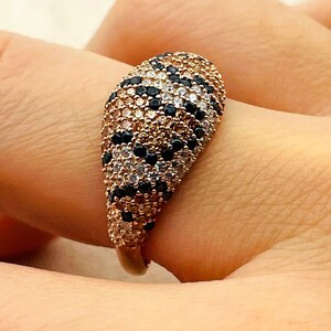 Women's Leopard Pattern Zircon-Onyx Stone Ring, Adjustable Ring, 925 Sterling Silver, Leopard Ring, Gift Her, Gift Birthday, Gift Wife Ring