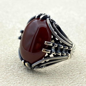 Achat Stein Silber Ring Männer, Tigerauge Stein Ring, Roter Ring, Einzigartiger Ring, Handgemachter Ring, Herren Schmuck Geschenk, Aqeeq Ring, Kettenring
