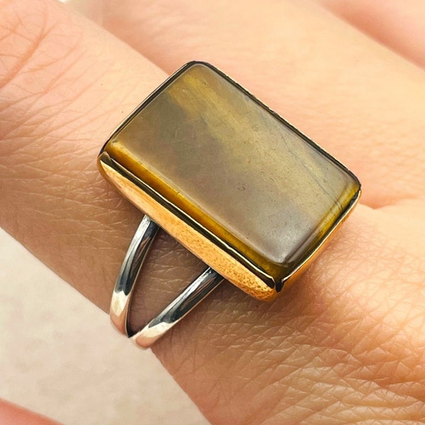 Brown Tiger's Eye Ring Women, Tiger's Eye Stone Silver Ring Ladies, Handmade Ring, 925 Sterling Silver, Authentic Silver Ring,Gift For Her