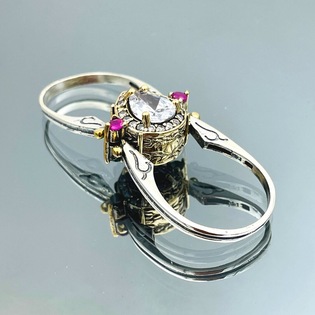 Reversible Sterling Silver Ring: Ottoman Style Zircon & Sapphire - Etsy