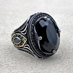 Men's Black Onyx Stone Handmade Silver Ring Vintage - Etsy