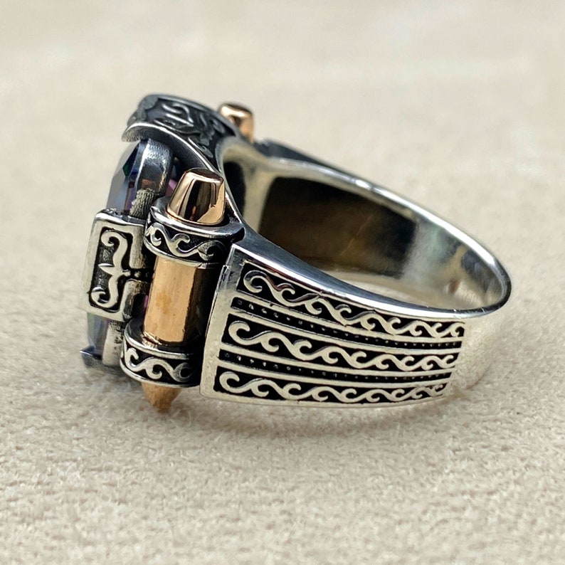 thumbnail image 2 of 925 Sterling Silver Men's Ring With Mystic Topaz Stone – Handmade From Turkey, New With Tags 2 of 5