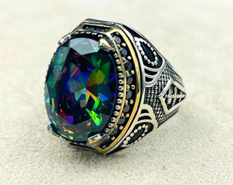 ミスティックトパーズリング：トルコ製925Kスターリングシルバー