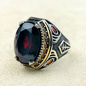 Red Ruby Stone Mens Ring, Turkish Handmade Silver Ring, 925 Sterling ...