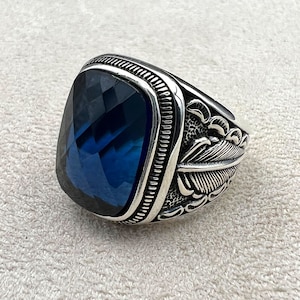 Sapphire Stone Men Silver Ring, Handmade Ring Jewelry, 925 Sterling Silver, Gift Birthday, Gift Anniversay Husband, Men Jewelry, Gif Him