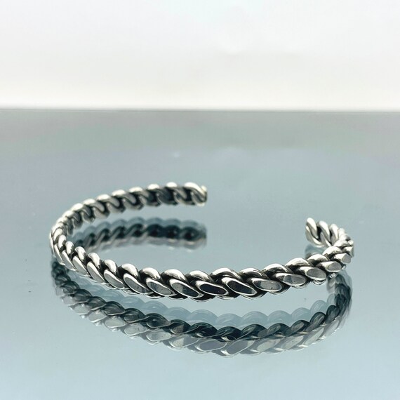 Curb Chain Silver Cuff Bangle, 925 Sterling Silver Gourmet Men